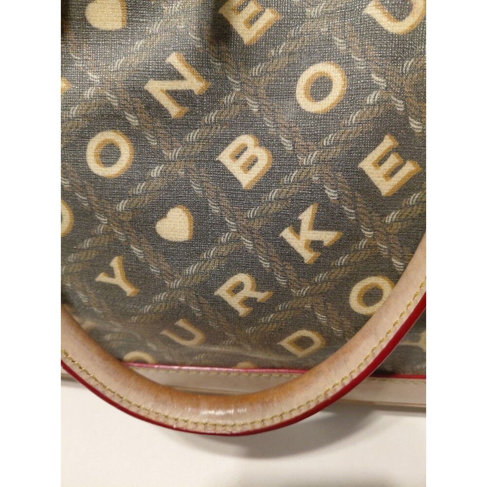 Vintage Dooney & Bourke Bag Crossword Vachetta Leather Coated Canvas Satchel - Picture 9 of 11